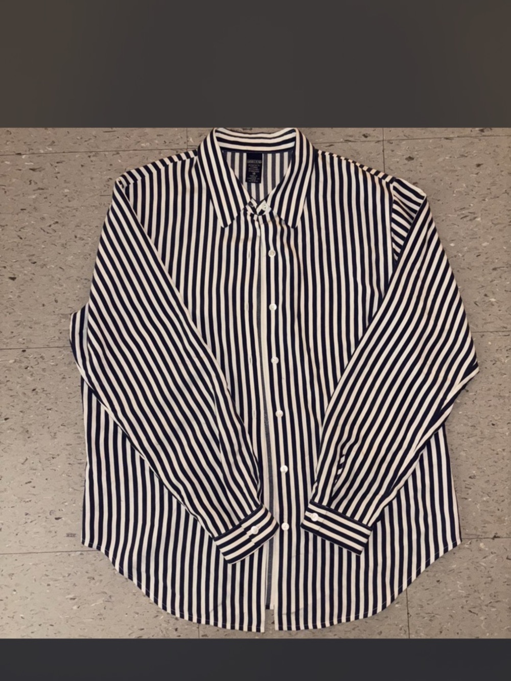Lands' End Navy and White Vertical Stripe Dress Shirt